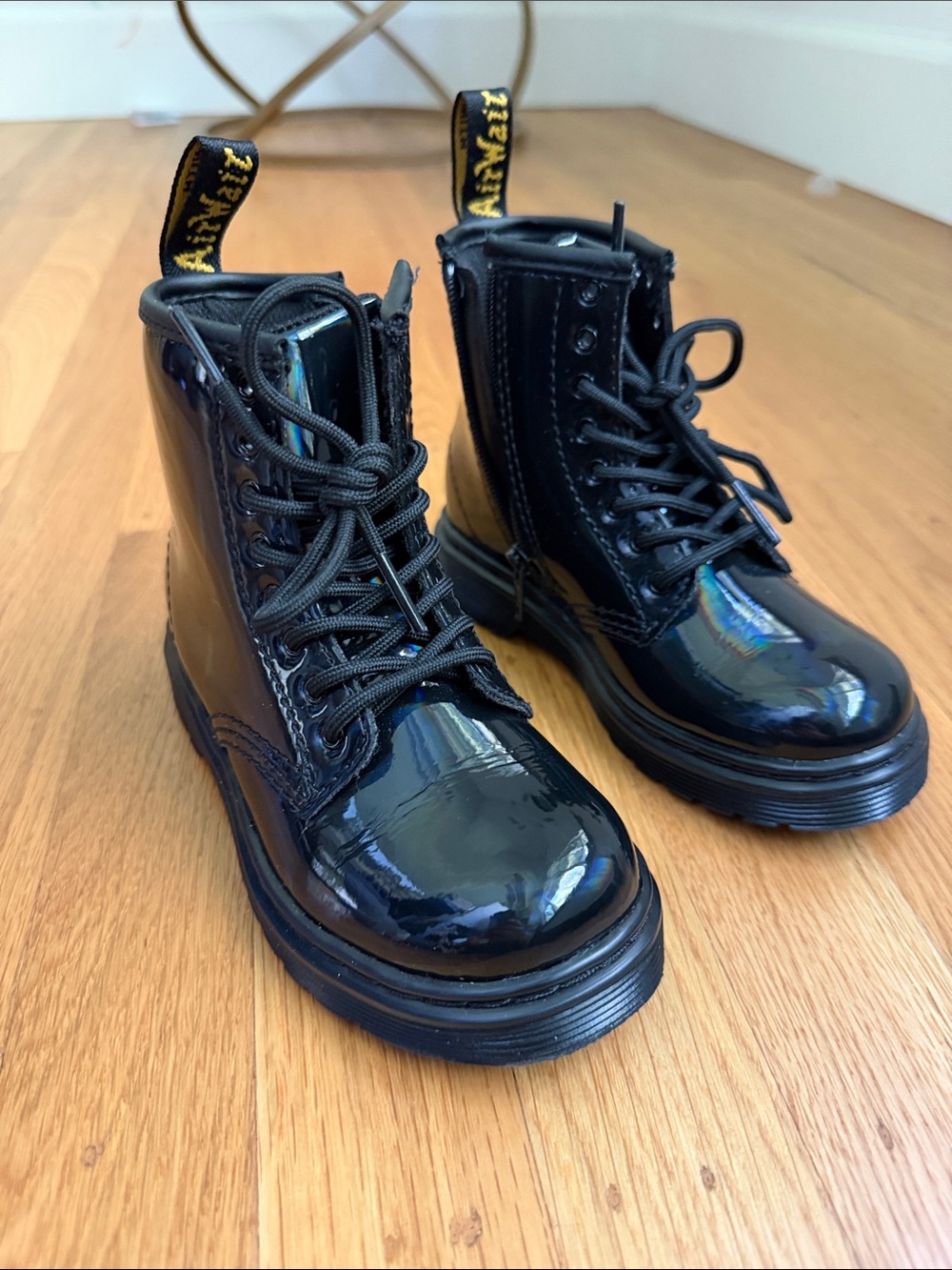 Dr. Martens Black Patent Lace-Up Kids Boots with Side Zip
